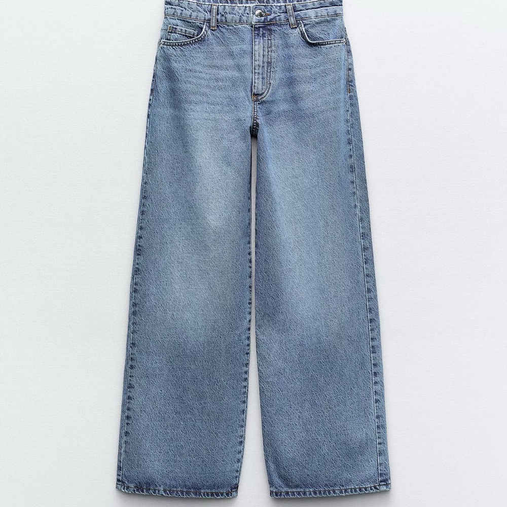 Zara mid rise loose fit wide leg jeans